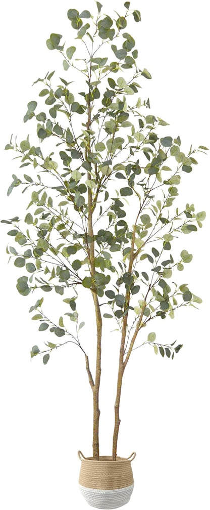Artificial Eucalyptus Tree, 8ft Large Fake Silk Leaves Eucalyptus Plant with Basket, 96” Faux Tree