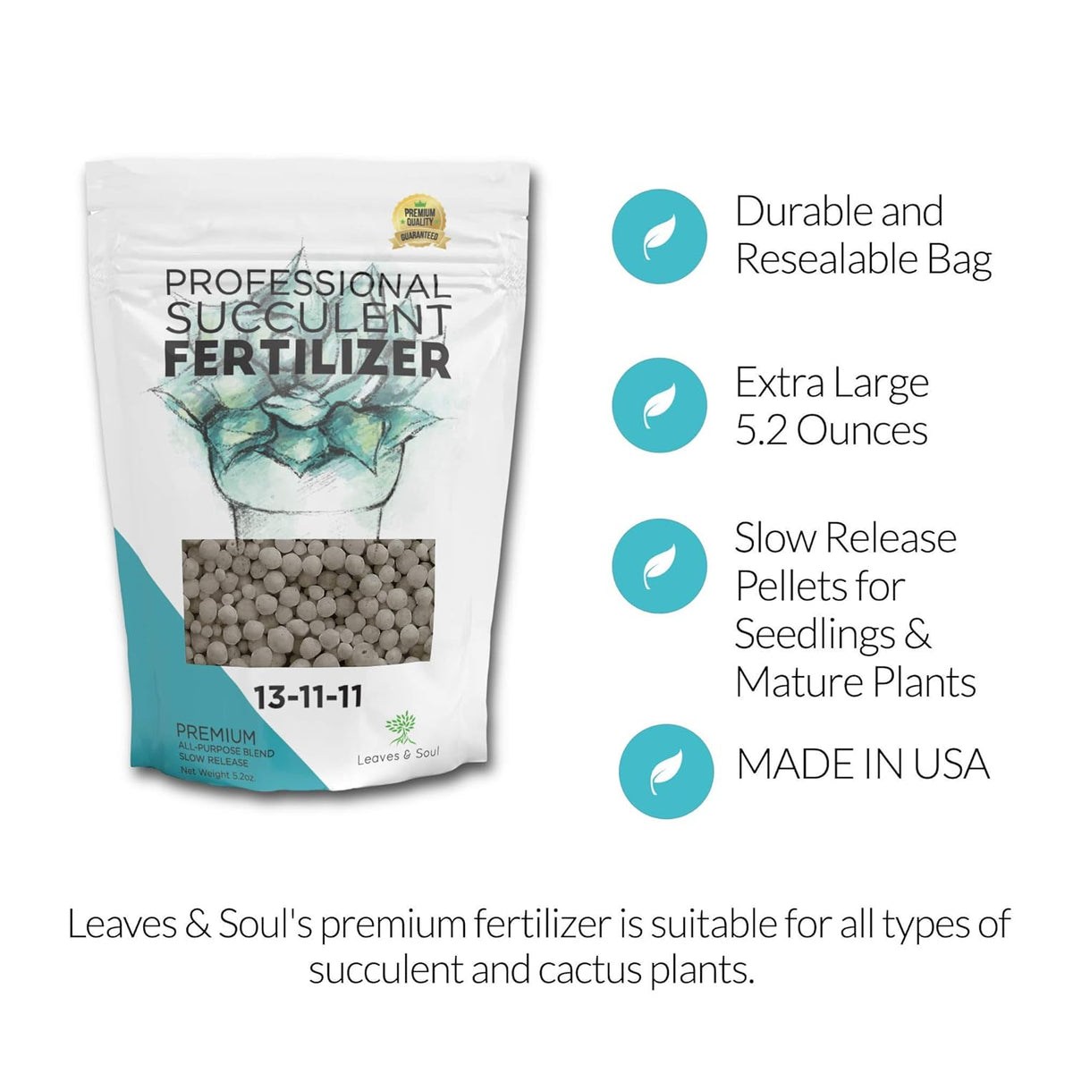 Leaves and Soul Succulent Fertilizer Pellets |13-11-11 Slow Release Pellets for All Cactus and