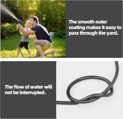 SPECILITE 25ft 304 Stainless Steel Garden Hose Metal, Heavy Duty Water Pipe with Nozzles for Yard