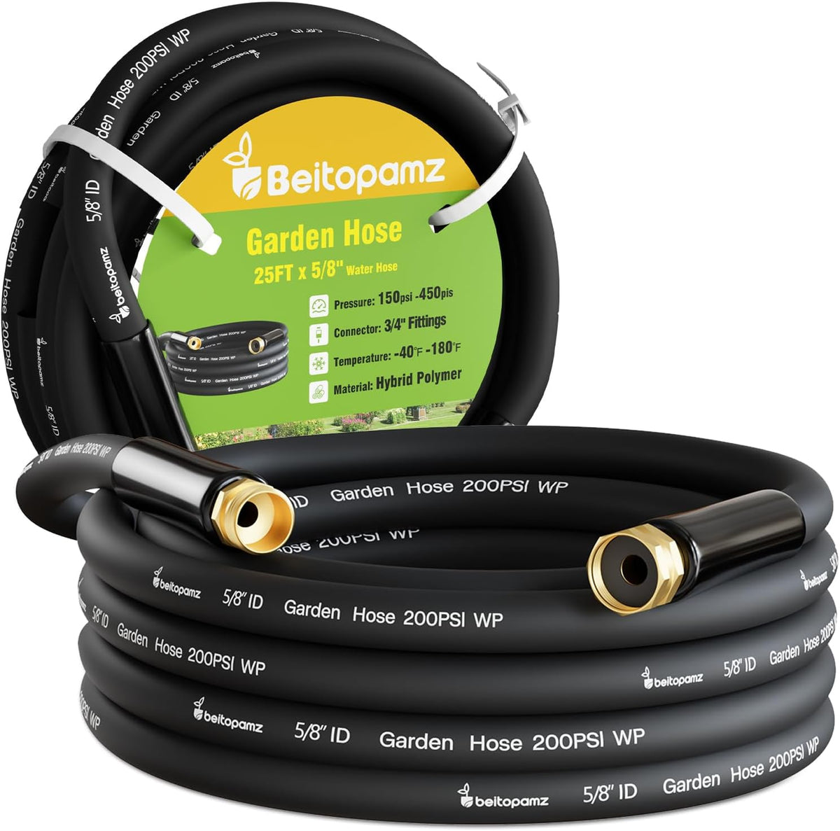Garden Hose 25 ft x 5/8 in Heavy Duty Water Hose, Flexible and Durable, Lightweight Rubber Hybrid