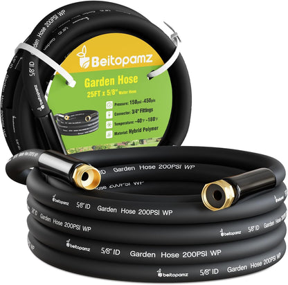 Garden Hose 25 ft x 5/8 in Heavy Duty Water Hose, Flexible and Durable, Lightweight Rubber Hybrid