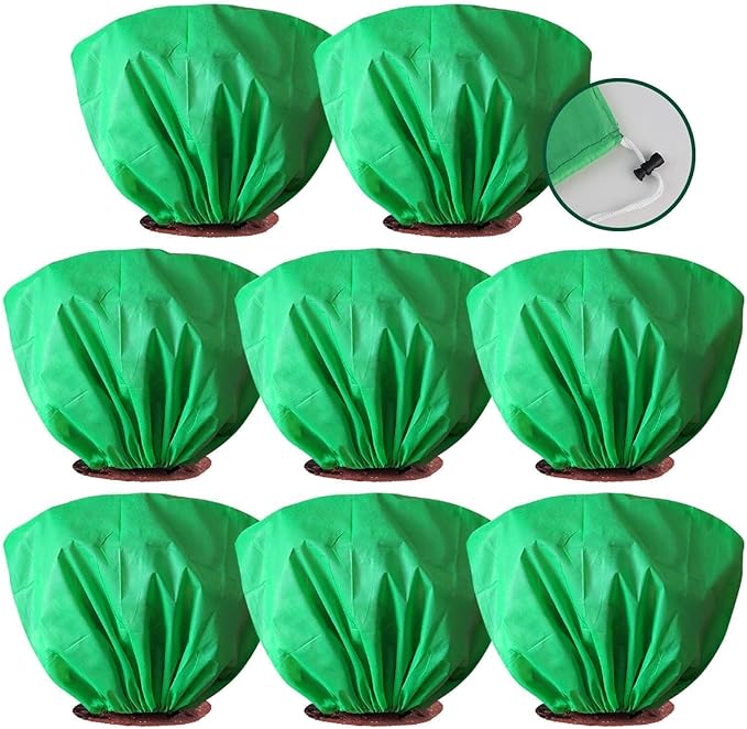 8 Pcs Plant Covers Frost Protection Bag 39.3" x 19.6" Winter Reusable Plants Jacket with Drawstring