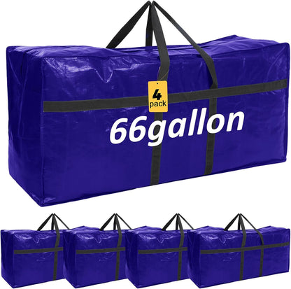 4 Pcs 66 Gallon Large Moving Bags with Zipper and Handles Foldable Storage Duffle Bags Heavy Duty