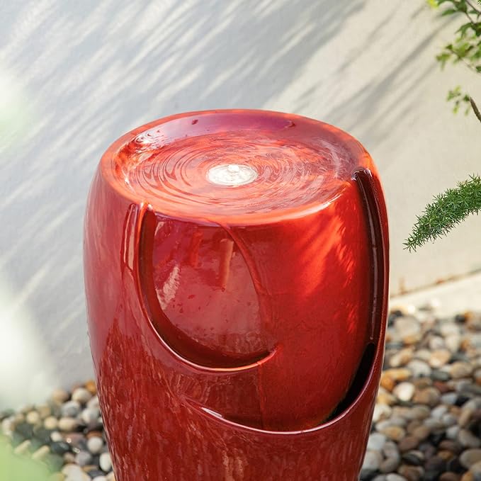 Glitzhome 21.25" H Ceramic Vase Outdoor Water Fountain Tall Patio Garden Water Fountain with LED