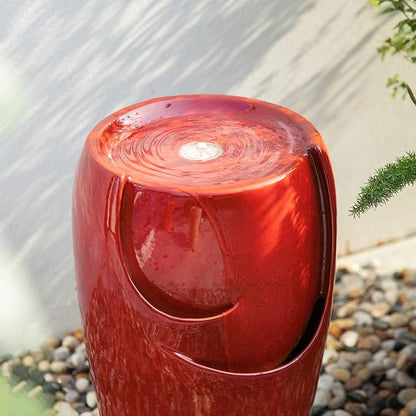 Glitzhome 21.25" H Ceramic Vase Outdoor Water Fountain Tall Patio Garden Water Fountain with LED