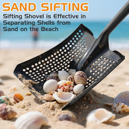 HIGHLIGHT Sifting Shovel, Heavy Duty Metal Sand Sifter for Beach, 45" Long Sifter Shovel for Beach