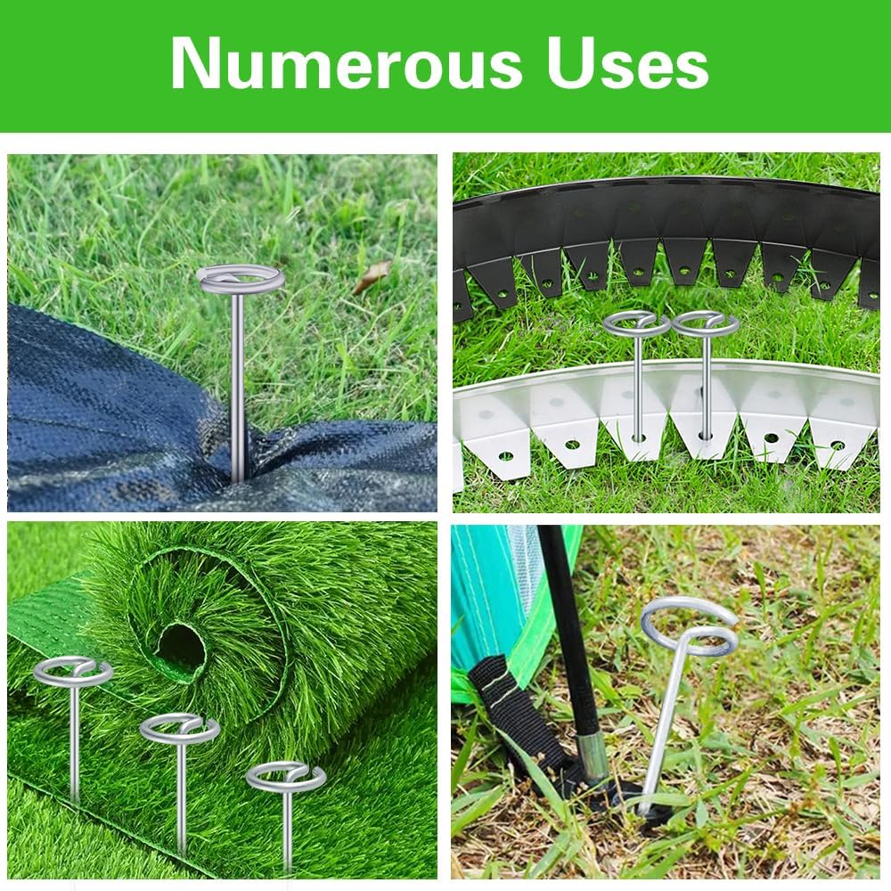 Bakulyor 50Pcs Circle Top Landscape Staples, 6 Inch Garden Stake 9 Gauge Galvanized Landscape