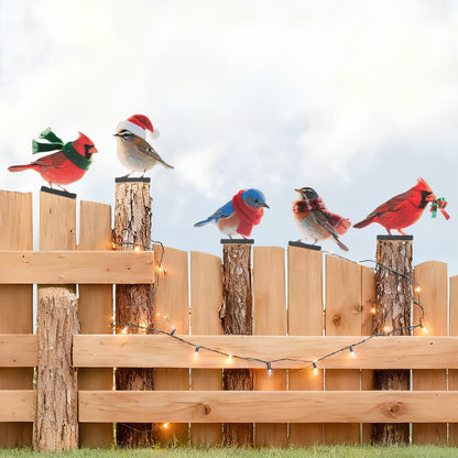 HUYIENO 5PCS Vibrant Metal Bird Decorations Christmas Fence Decor Colorful Garden Birds for Fences