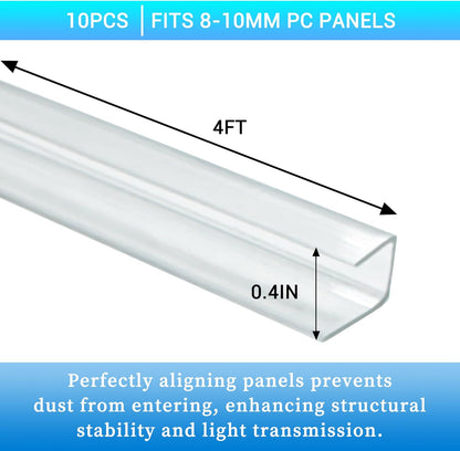 10 PCS Polycarbonate Greenhouse U Connector Profile 4ft Length Fits 0.32’’ & 0.4’’ Twin-Wall