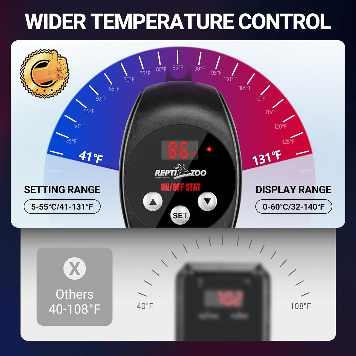 REPTI ZOO Reptile Thermostat Wide Range Temperature Controller Reptile Heat Pad Digital Thermostat