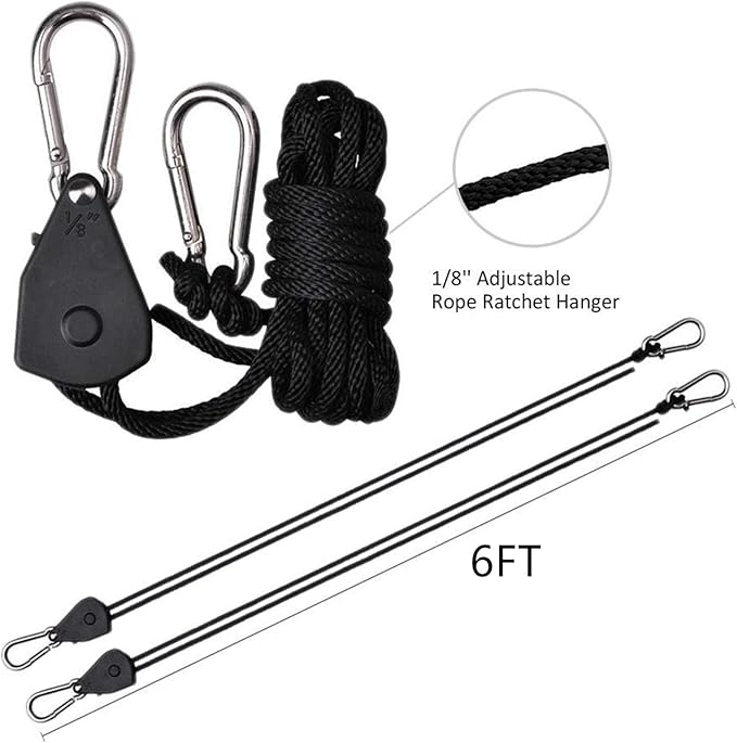 Grow Light Rope Hanger 2Pairs， Adjustable Rope Ratchet Hangers 150 Lbs per Pair with Stainless