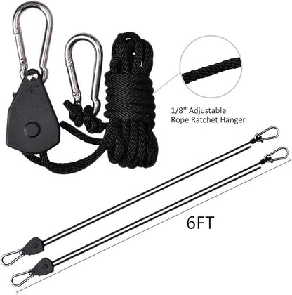 Grow Light Rope Hanger 2Pairs， Adjustable Rope Ratchet Hangers 150 Lbs per Pair with Stainless