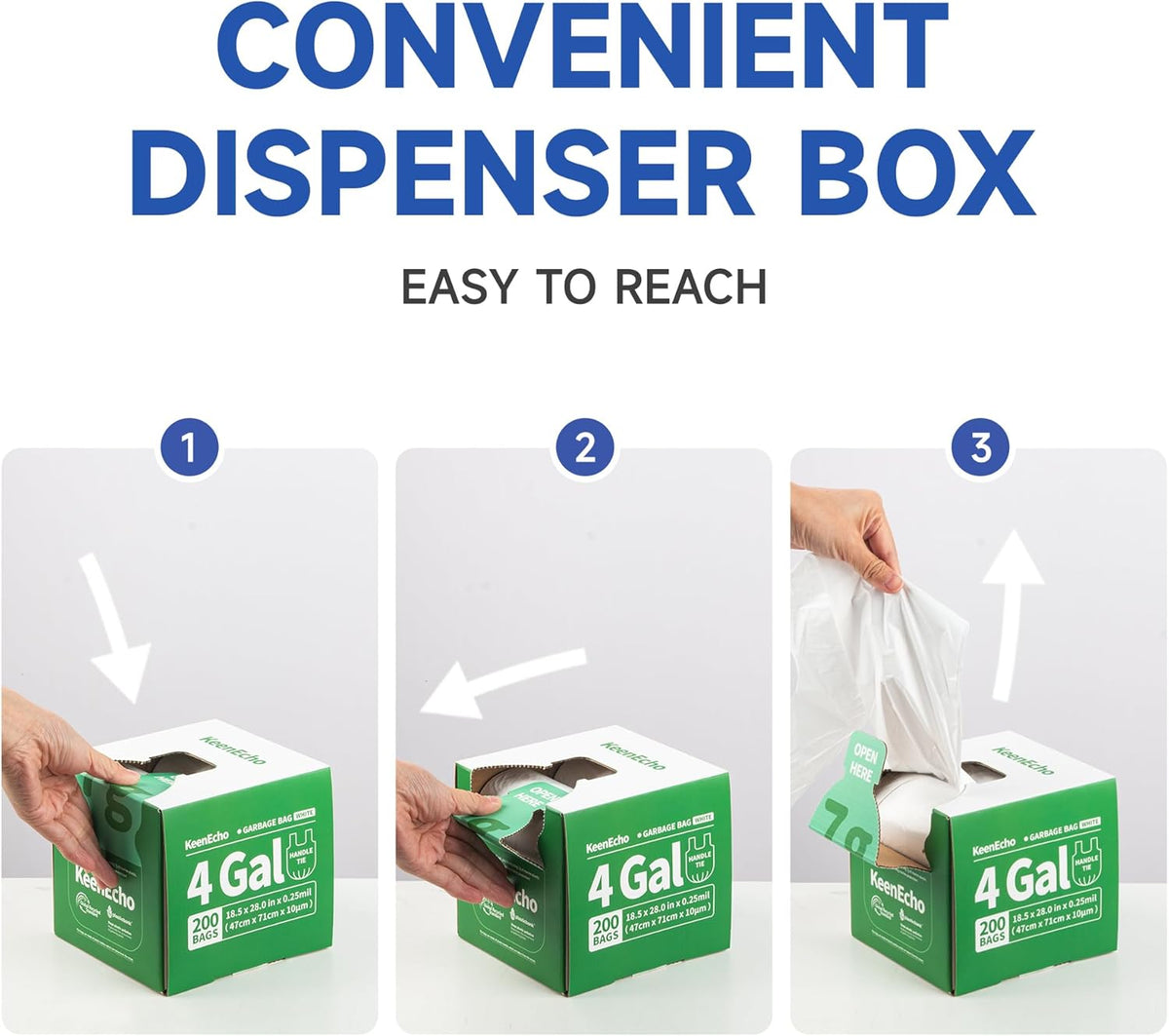 Small Trash Bags with Handles 1.2 Gallon 200 Count White - Ocean Plastic Upcycling - Plastic