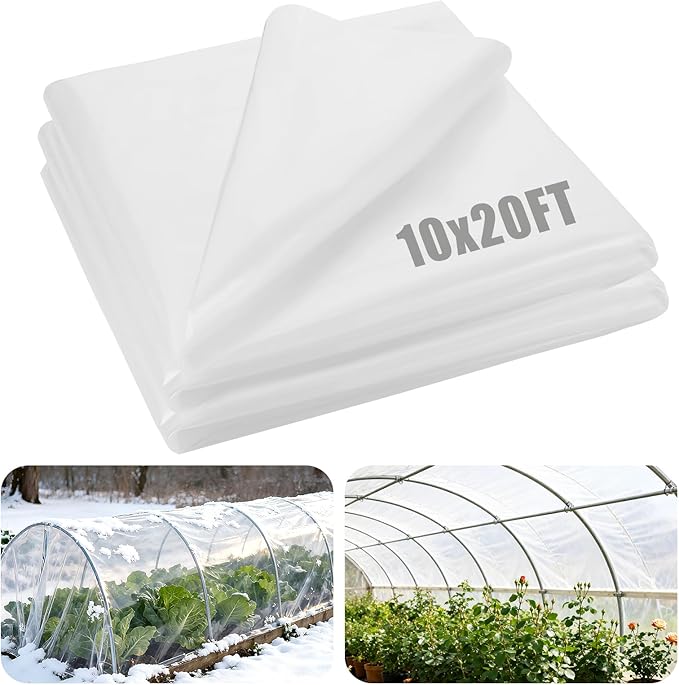 Alphatool Greenhouse Cover Plastic Sheeting - 10 x 20 ft Plant Covers Freeze Protection, Frost