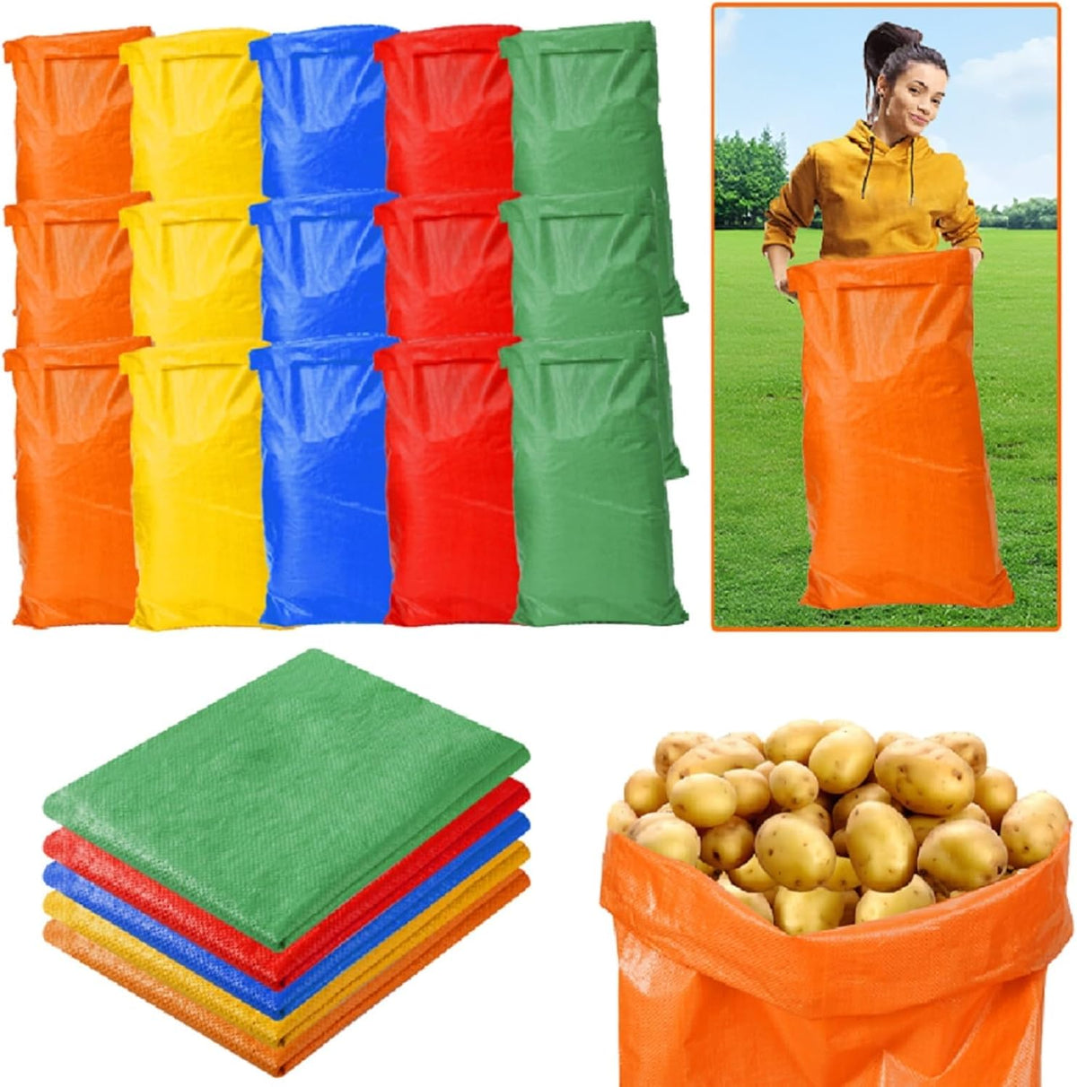 15Pcs Potato Sack Race Bags Large Size Game Race Bag for Carnival Easter Christmas School Outside