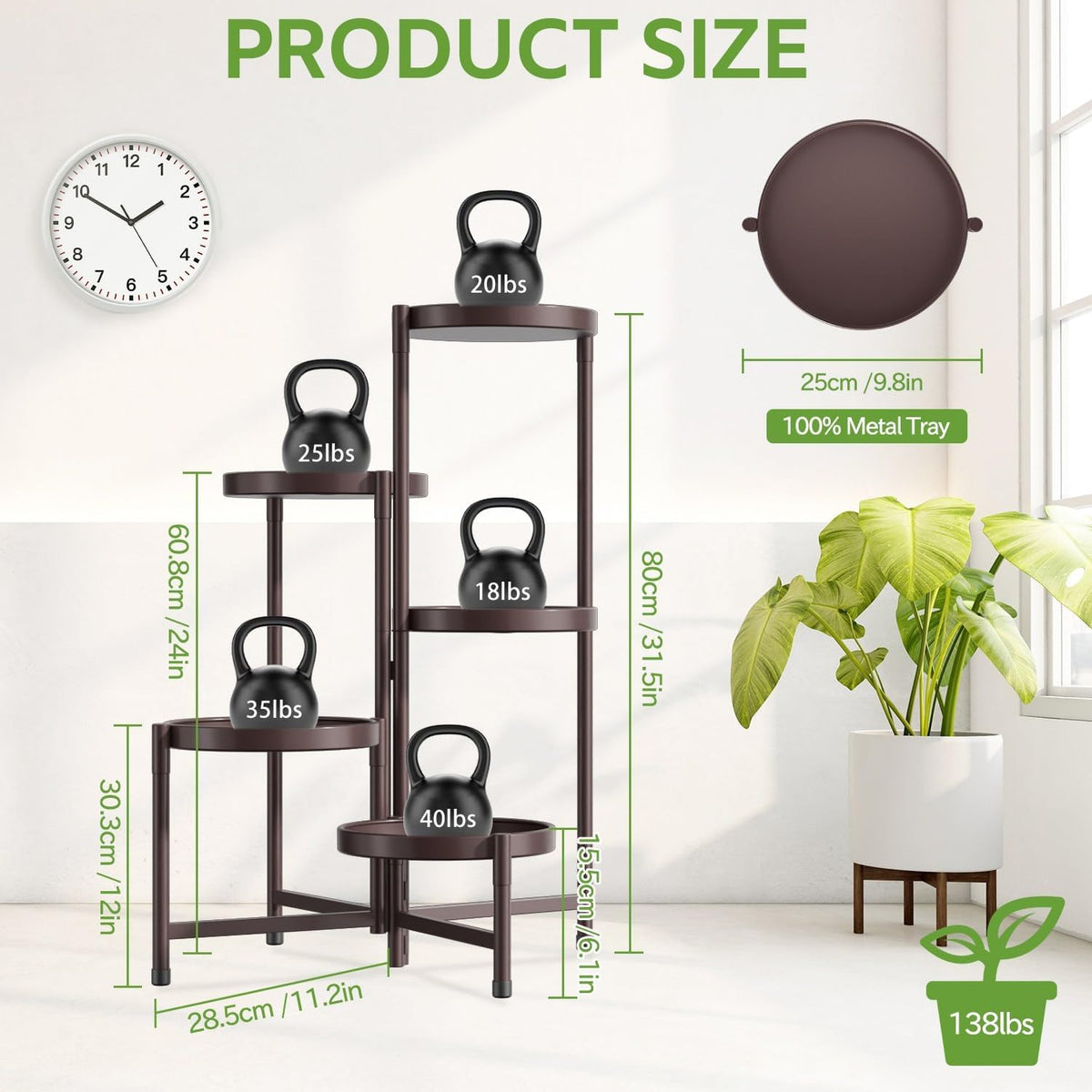 iDavosic.ly 5 Tier Large Plant Stand Indoor, 10 Inch Wide Tall Corner Metal Plant Stands Outdoor