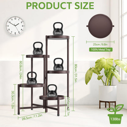 iDavosic.ly 5 Tier Large Plant Stand Indoor, 10 Inch Wide Tall Corner Metal Plant Stands Outdoor