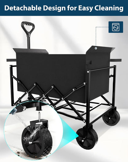 Lightweight Folding Wagon, Large Capacity Collapsible Grocery Cart on Big Wheels, Heavy Duty