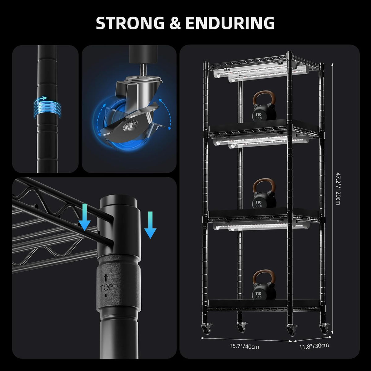 Spider Farmer 2025 4-Tier Plant Stand with 6Pcs 12" Full Spectrum 5000K LED Grow Lights and Tent
