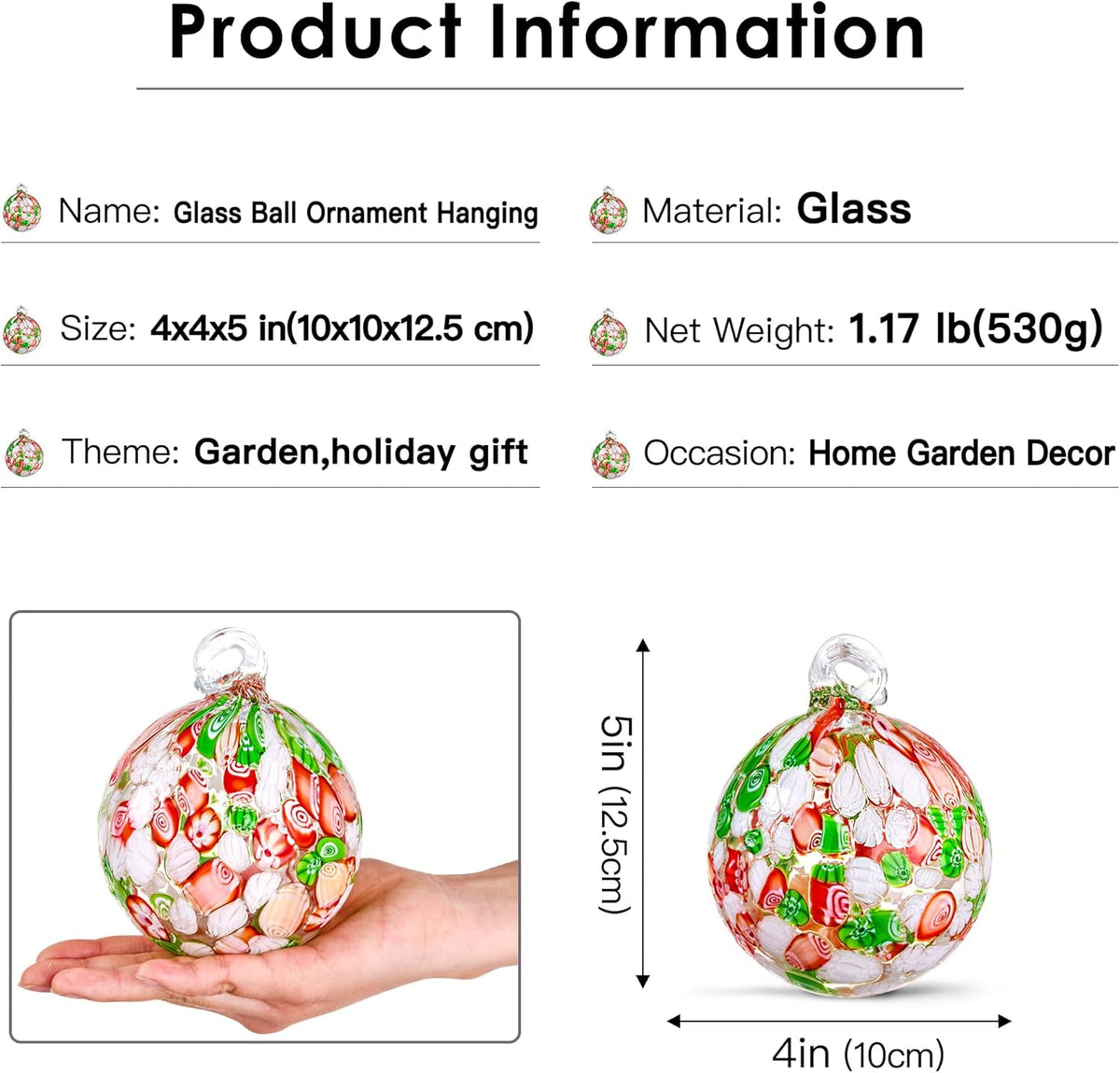 Hand Blown Glass Witch Ball,Glass Ornament Hanging Garden Gazing Ball Indoor Outdoor Home Décor. (3)
