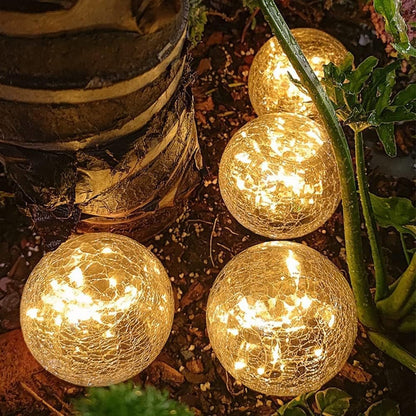 TOMEX 4 Pack Solar Garden Lights, Cracked Glass Ball Waterproof Warm White LED for Outdoor Decor