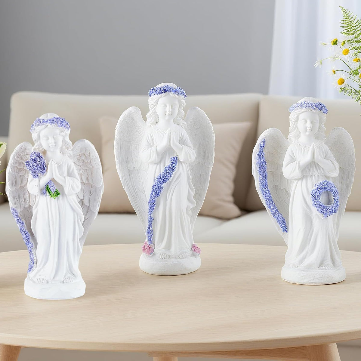 Lavender Praying Angel Statues, Handmade Resin Craft Home Decor, Indoor & Outdoor Winged Angel