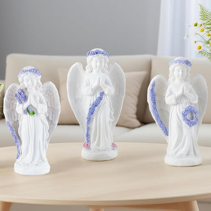 Lavender Praying Angel Statues, Handmade Resin Craft Home Decor, Indoor & Outdoor Winged Angel