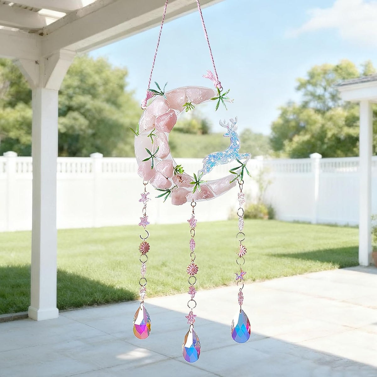 TUOKING Crystal Suncatchers for Window Green Deer Pink Dreamy Crystal Natural Stone Sun Catchers