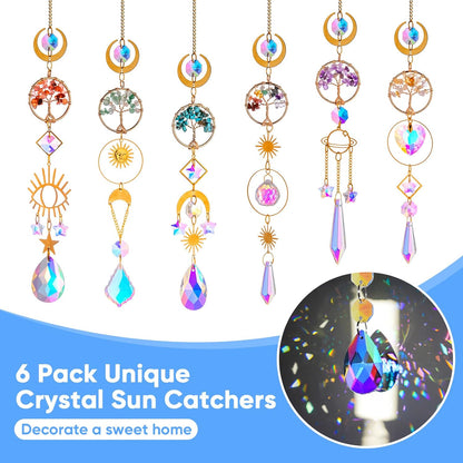6 PCS Crystal Suncatchers for Window Hanging, Sun Catchers Indoor Window Garden Hanging with