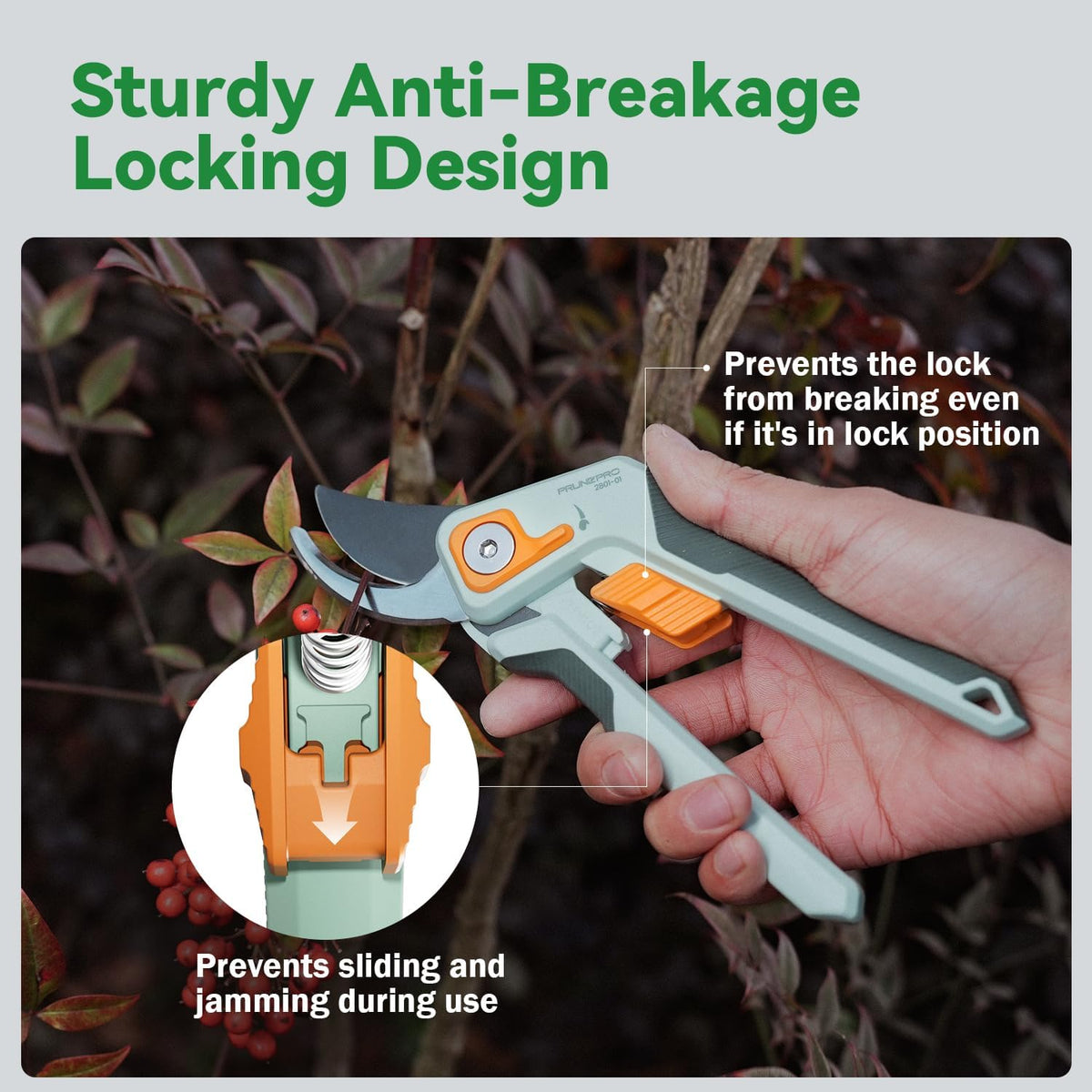 PrunePro 8" Professional Pruning Shears for Gardening Bypass Hand Pruner Stainless Steel Sharp