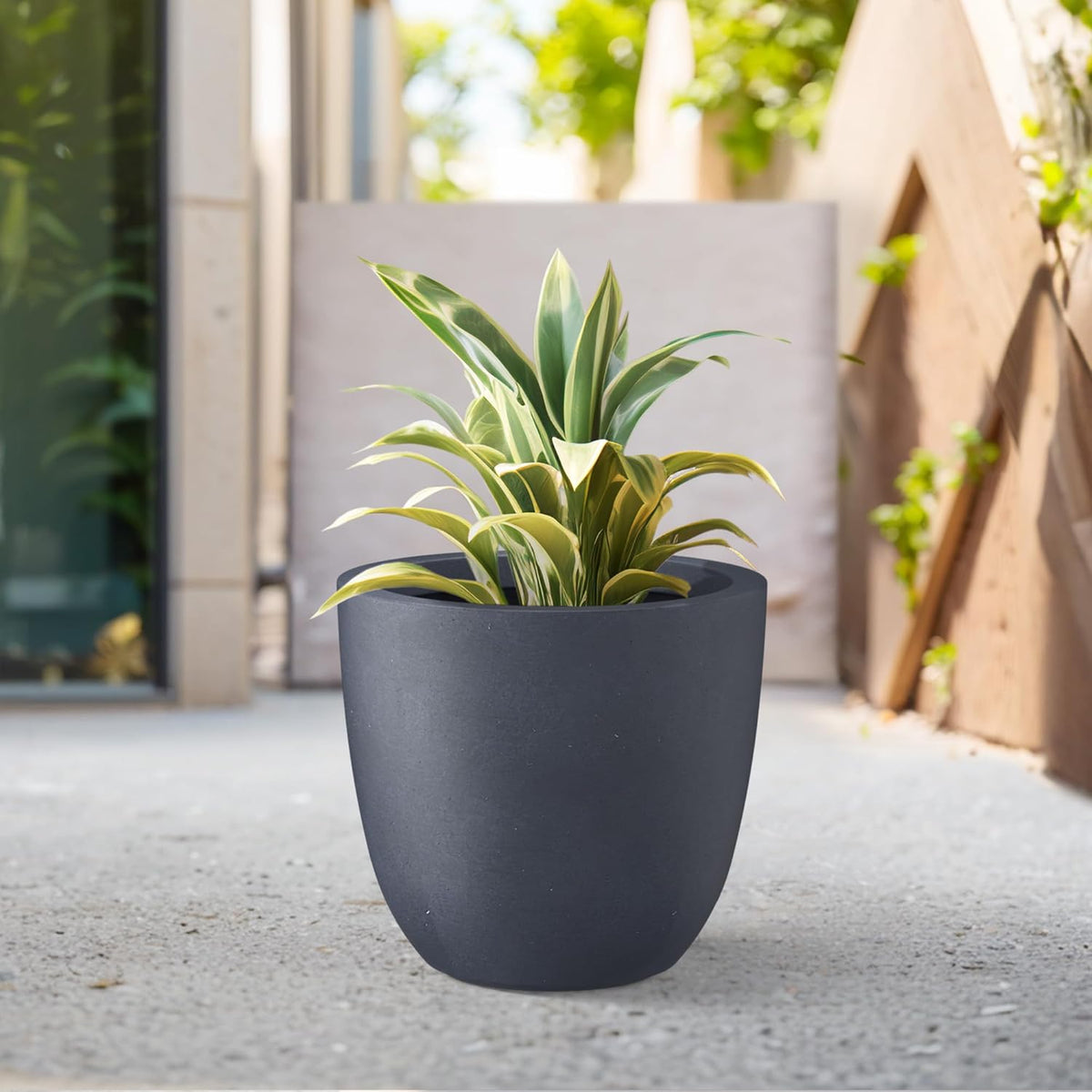 Kante 14 Inch Dia Round Concrete Planter, Indoor Outdoor Large Plant Pot with Drainage Hole and