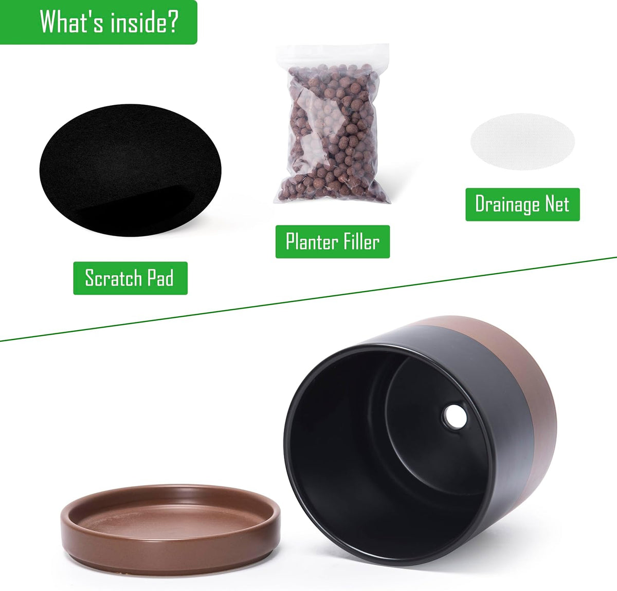 D'vine Dev 6.5 Inch Ceramic Planter Pot with Drainage Hole and Saucer, Indoor Cylinder Round