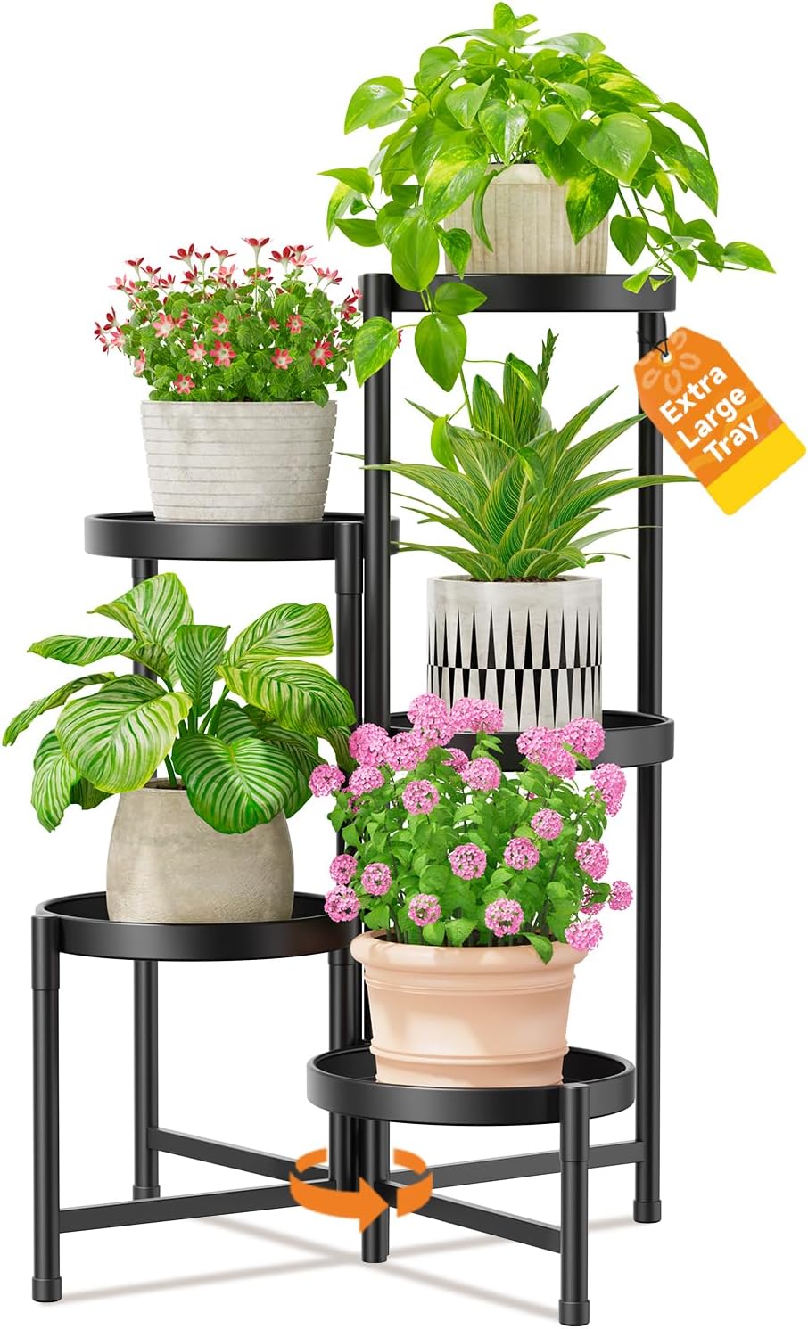 LASZOLA 5 Tiered Folding Plant Stand Indoor for Multiple Large Planter, Tall Heavy Duty Adjustable