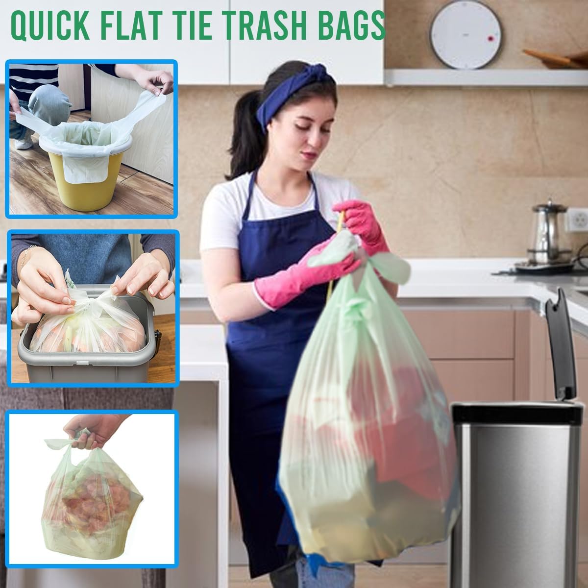 13 Gallon Flap Tie Compostable Trash Bags, 200 Count, Compost Bags Tall Kitchen Trash Bags, Sturdy