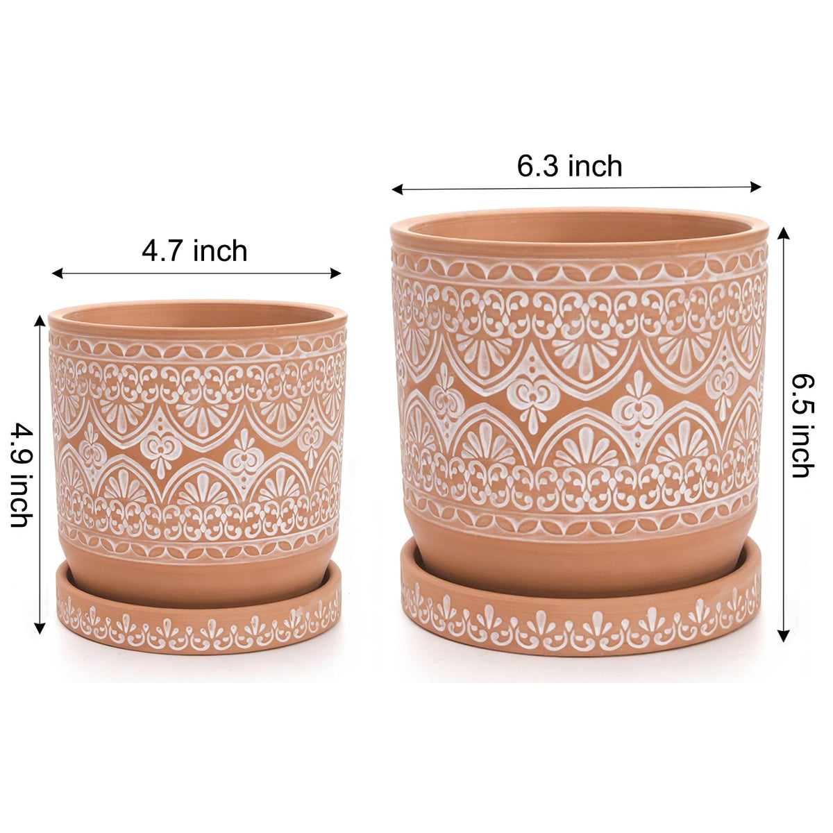 Suwimut Set of 2 Terracotta Plant Pots 4 Inch 6 Inch, Small Medium Clay Planter Pot, Ceramic Cactus