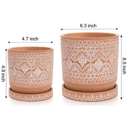 Suwimut Set of 2 Terracotta Plant Pots 4 Inch 6 Inch, Small Medium Clay Planter Pot, Ceramic Cactus