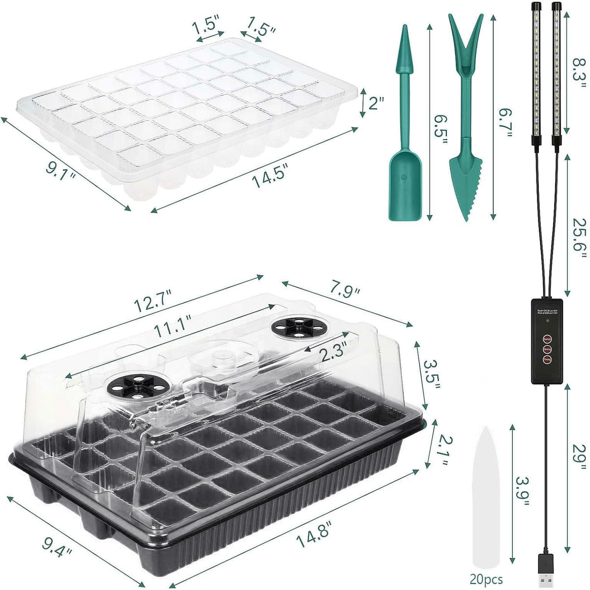 Seed Starter Tray with Grow Light, 2 Packs 80 Cells Seed Starting Kit, Reusable Seedling Starter