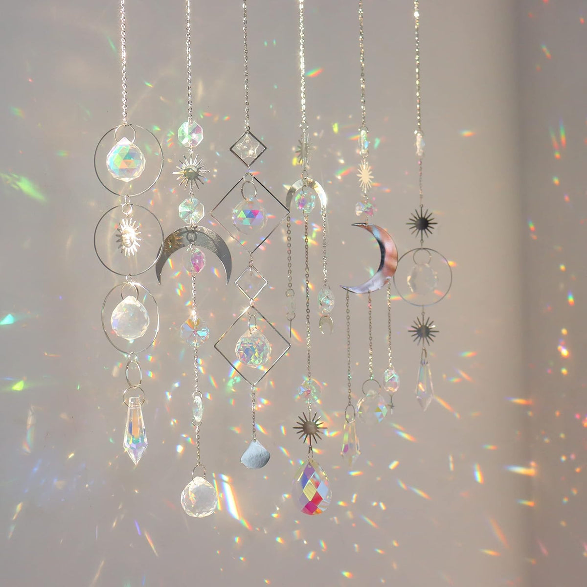 6Pieces Crystal Suncatchers for Window Hanging Sun Catcher with Chain Rainbow Maker Crystal Prisms