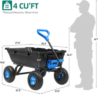 800lb Garden Dump Cart, Heavy Duty Wheelbarrow Dump Wagon with 4 Wheels&Quick-Release Dumping
