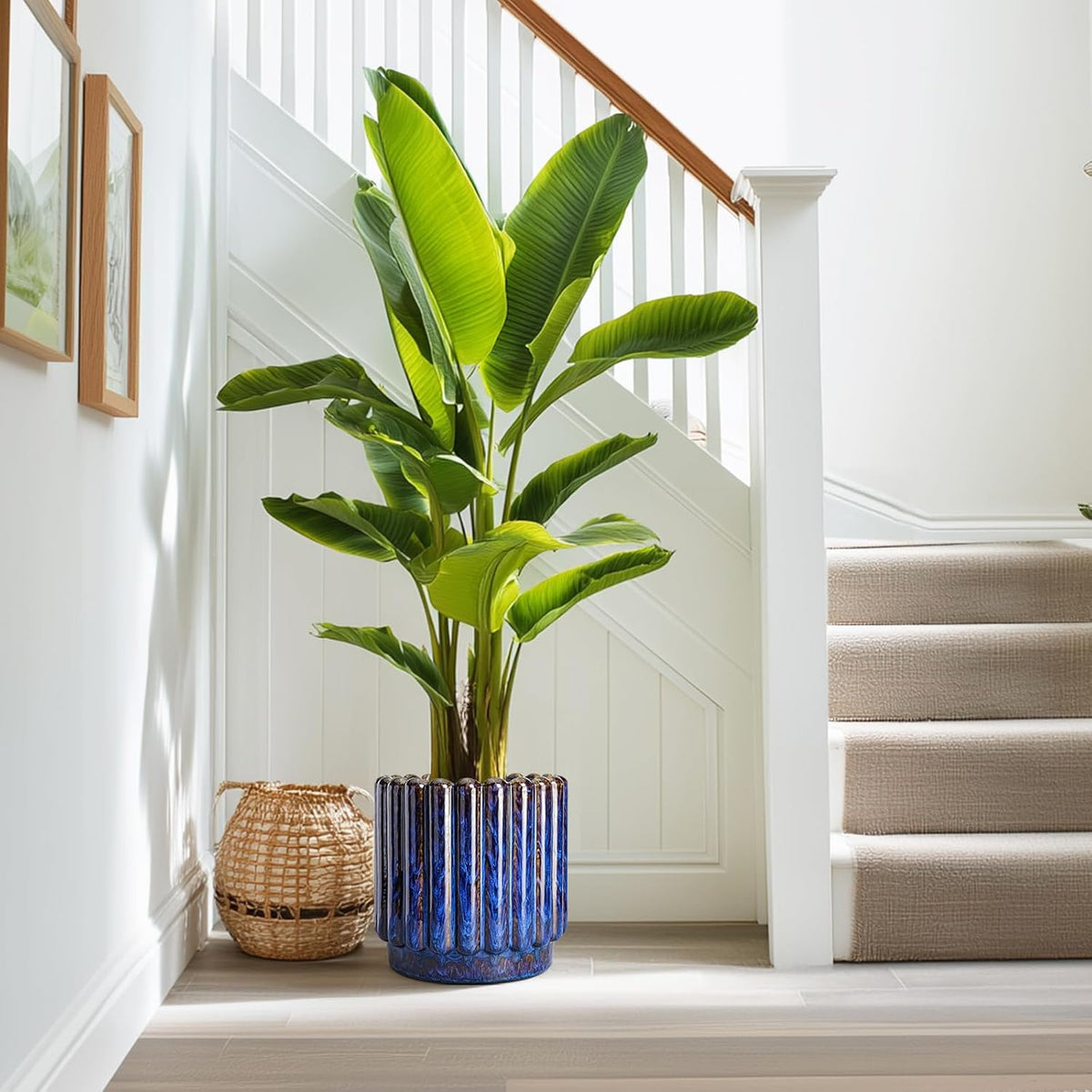 Ceramic Planter - 9.6 Inch Ceramic Plant Pots Indoor Outdoor, Round Flower Pots with Drainage Hole
