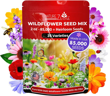 NatureZ Edge Wildflower Seeds Mix – 2 Oz, 85,000 Seeds, 35 Variety Perennial & Annual Flower Seeds