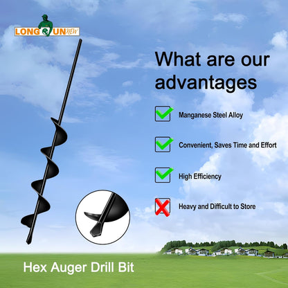 Auger Drill Bit for Planting 2.4"(D) x22.84(L), Garden Ground Earth Spiral Drill Bit for 3/8" Hex