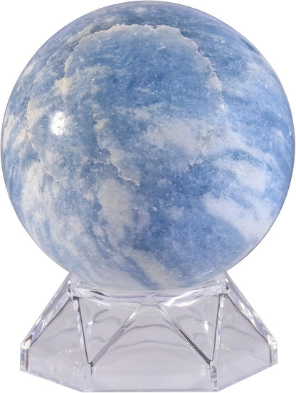 Natural Blue Celestite Crystal Ball with Acrylic Display Base, 61-70mm Polished Stone Feng Shui