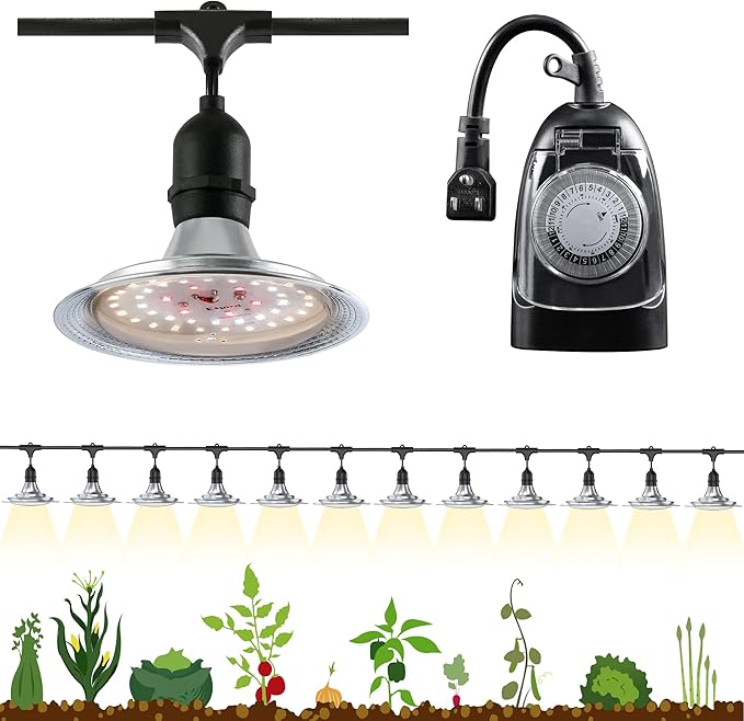 Espird Outdoor LED Grow Light with Timer, 12-Light Full Spectrum Grow Light Strip, Waterproof Plant