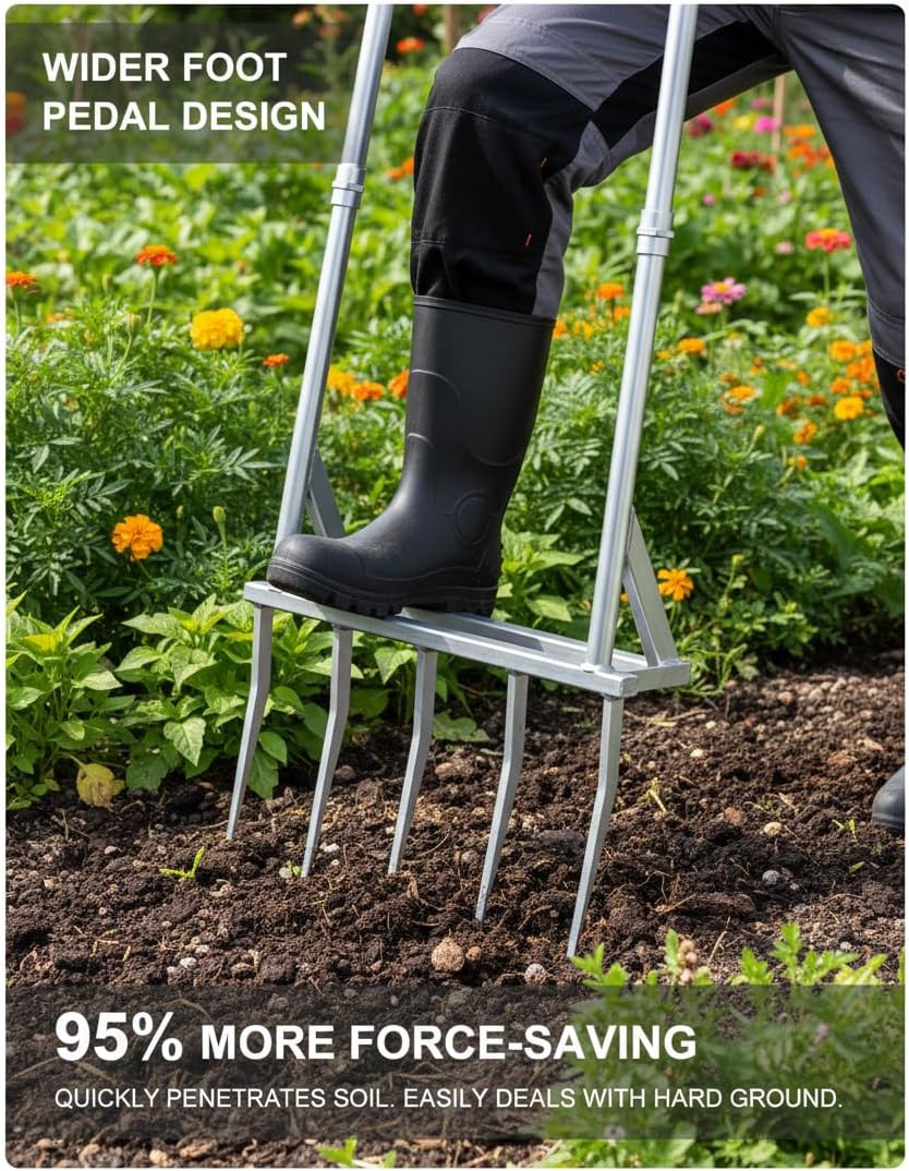 5-Tine Broad Fork Heavy Duty Garden Fork Built Tough for Lasting Durability Loosen and Aerate Clay
