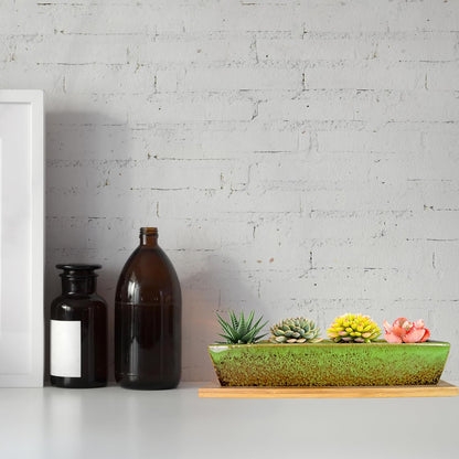 ARTKETTY Succulent Pots, 9.8 Inch Ceramic Succulent Planters with Drainage Small Bonsai Pot with