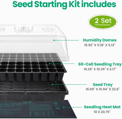 SOLIGT 2 Set 60-Cell Seed Starter Kit - Strong Seed Trays with Humidity Domes, Cell Trays and