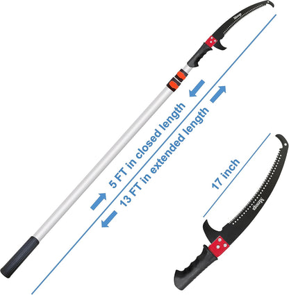 5-13FT Tree Trimmer Pole Saw, Tree Pruner Extendable, Long Handle Pruning Shears, Branch Cutter
