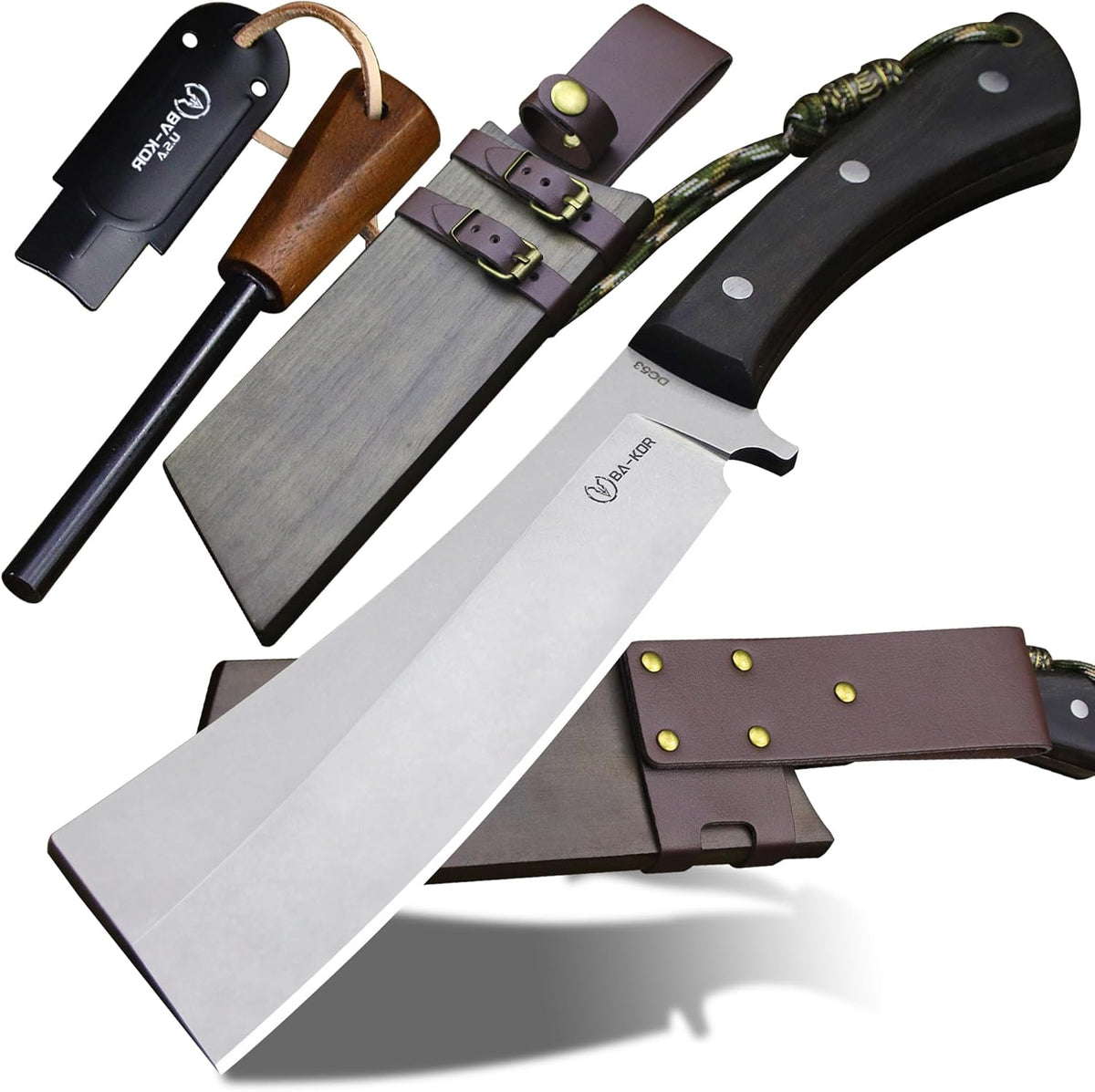BA-KOR (Pioneer ) (14.6") DC53 steel 6mm thickened full Tang fixed knife+ Wooden sheath &(5.9IN)
