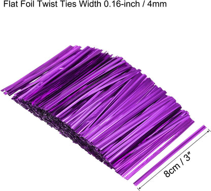 MECCANIXITY Foil Twist Ties 3" 8cm Metallic Plastic Closure Tie for Tying Bread, Candy, Cookies